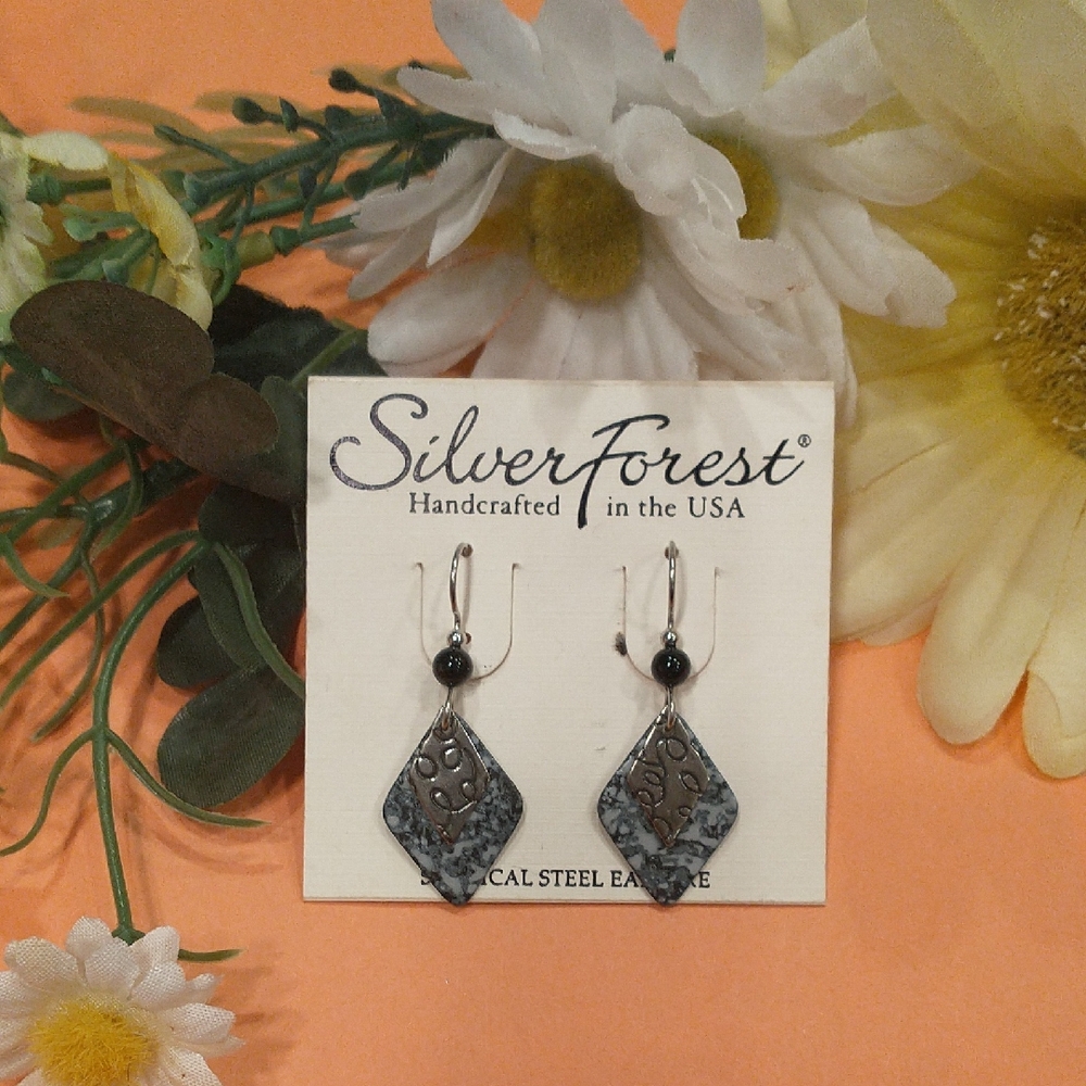 Retired Silver Forest Black and Silver Layered Earrings